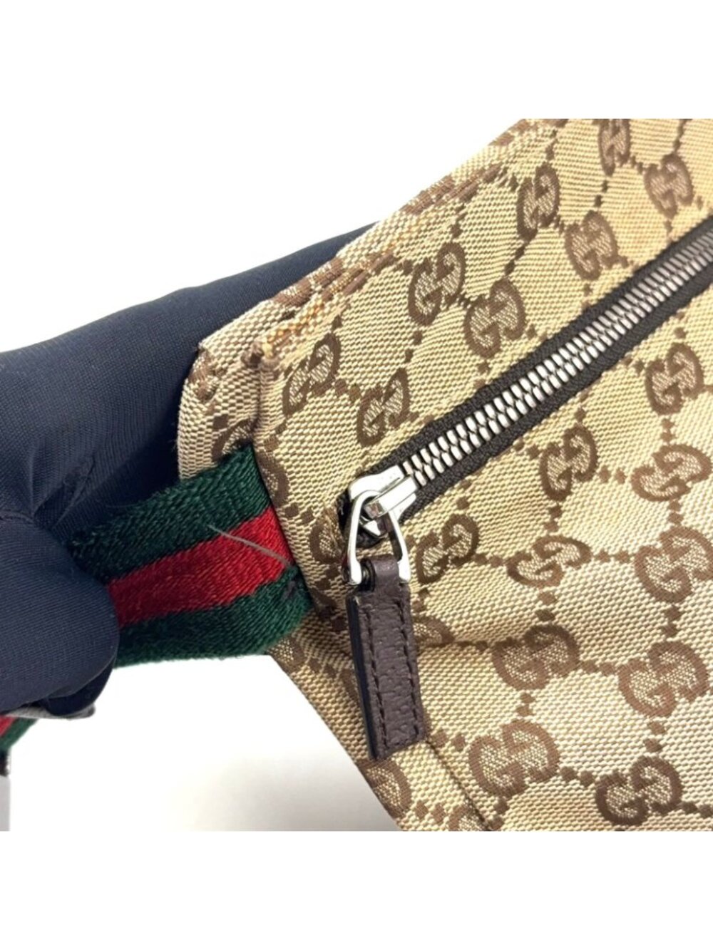 Gucci GG Pattern Canvas Leather Brown Beige Belt Bag Waist Pouch Silver - Picture 14 of 15